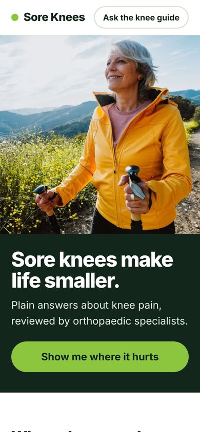 The Sore Knees website on a phone